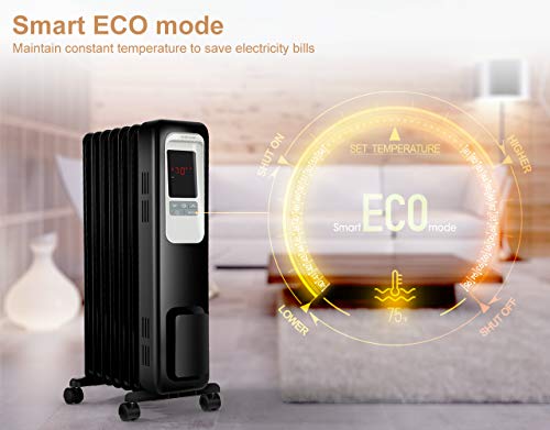 Aikoper Space Heater, 1500W Oil Filled Radiator heater with 24-Hours Timer, Remote Control, Digital Thermostat, Tip-over & Overheat Protection, Electric Portable Heater for Full Room Indoor Office