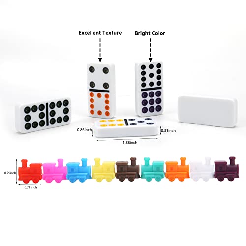 Doreimi Mexican Train Dominoes Set Double 12 Colored Dot Dominos Family Board Games Chicken Foot Dominoes Game 91 Tiles With Ultra-Light Anti-Collision Case, 9 Trains, Octagon Shape Hub For Adults #TOP4
