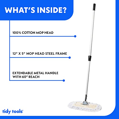 Tidy Tools Commercial Dust Mop & Floor Sweeper, 12 In. Dust Mop For Hardwood Floors, Cotton Reusable Dust Mop Head, Extendable Mop Handle, Industrial Dry Mop For Floor Cleaning & Janitorial Supplies #TOP3