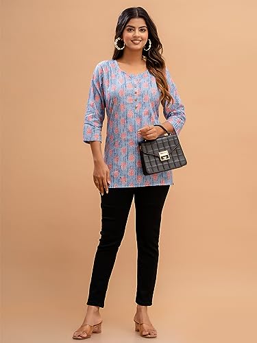 Image of feranoid Women Cotton Printed Straight Short Kurti