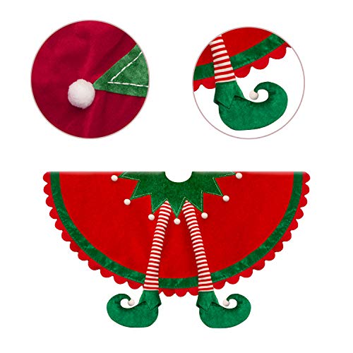 Tangjing Elf Christmas Tree Skirt With Delightful Legs.ripple Trim Border, Large 48 Inches Round Indoor Outdoor Mat Xmas Party Holiday Decoration. #TOP5