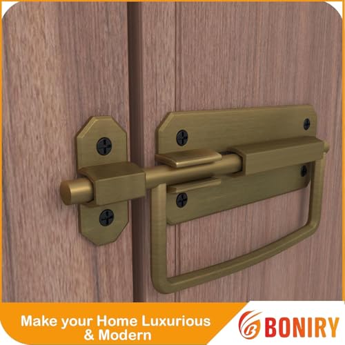 Image of Boniry Door Latch Lock, Kadi /Kundis with Grab Handles - Solid Metal Door Stopper for Bathroom, Home, Office - Easy Install, Smooth Sliding, Heavy Duty Latch (4, Brass)