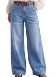 Dokotoo Jeans for Women Trendy Mid Waist Wide Leg Denim Pants Blue 14