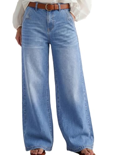 Dokotoo Wide Leg Jeans for Women Trendy Straight Denim Pants Blue Size 12