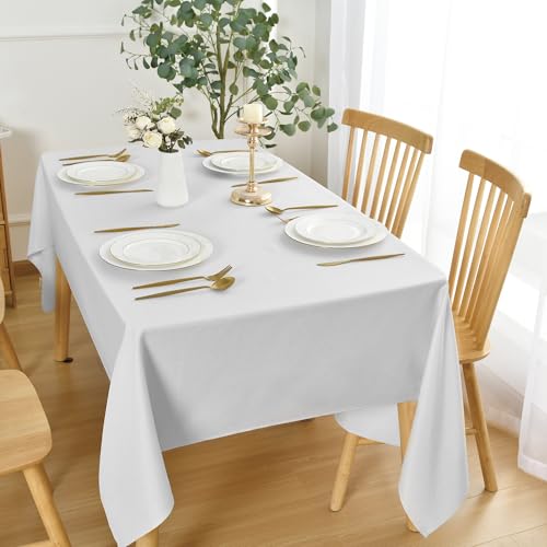 JIUZHEN Faux Linen Farmhouse Tablecloth Rectangular, Wrinkle Stain Resistant Table Cloth Rectangle Table Cover for Kitchen Dining, Holiday Party Dinner, White, 60 x 102 Inch by JIUZHEN - Image 6