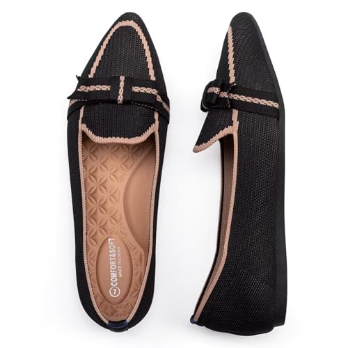 BEJINASH Women's Loafer Flats Casual Knit Fabric Lightweight Dressy Shoes Washable Elegant Pointed-Toe lace-up Bow Shoes Comfortable Ballet Shoes for Women Perfect for Daily4