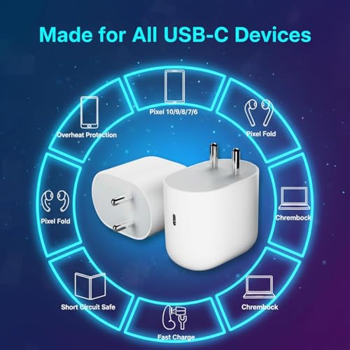 Image of 45W Type-C Fast Charger for Google Pixel | Adapter for Pixel 9A /9 Pro /8 /8a, Pixel Tablet, Chromebook & Other USB-C Devices |Original Charging Speed (White)