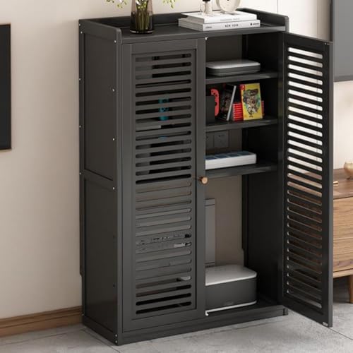 Office Cabinet - 2-Tier Desk Drawer Hidden Router Storage Box Media Device nizer Modern Furniture for Home Black (59 * 25 * 97cm)