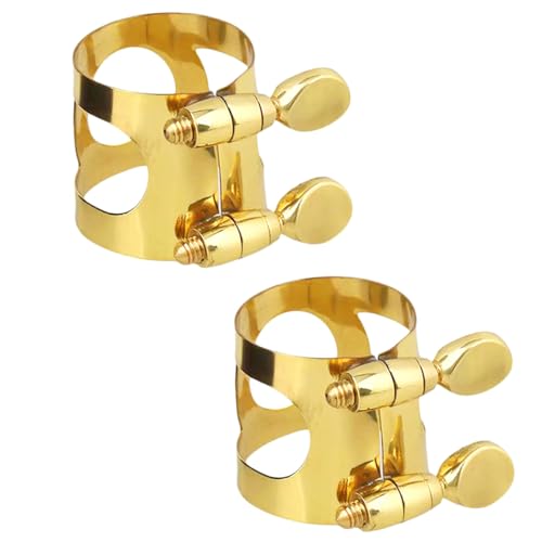 Orivin 2 Ligaduras Profesionales Para Clarinete, Doradas, Con Tornillos Ajustables Para Boquillas De Instrumentos De Viento Madera.