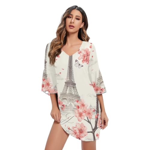 Robe Tour Eiffel fleurs de cerisier rose, la douceur de l'été