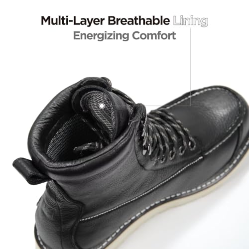 Image of SUREWAY Mens 8 inch Heavy Duty Waterproof Work Boots for Men - Composite Toe,EH Construction Industrial Safety Leather Boots,GoodyearWelt,Lace Up Wedge Moc Toe,Oil /Slip Resistant Comfortable Outsole