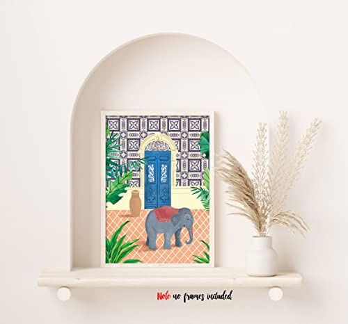 Moroccan Jungle Animal Wall Art Print -- Leopard Tiger Bear Elephant Sloth Canvas Print -- Forest Animal And Tropical Leaves Plant Artwork For Kids Room Bedroom Decor ( Set Of 6 ) -- Unframed -- 8X10 Inch #TOP4
