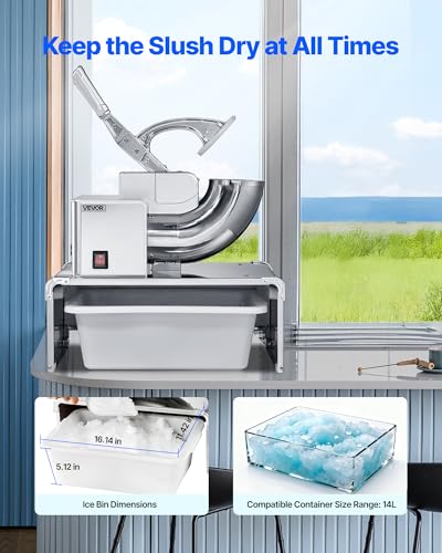 VEVOR Commercial Ice Shaver Machine, 661 LBS/H Electric Ice Crusher with Replaceable Container, 350W Premium Motor, 4 Blades, Shaved Snow Cone Machine Ice Maker for Dessert Shop Bar Party, Silver