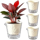 Qimodo Maceta de riego automático con textura glaciar de 4 pulgadas, maceta con maceta interior para plantas de