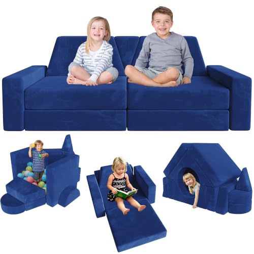 Image of YEFU 15pcs Modular Kids Play Couch，1000+ Imagination Creative Play | for kids ages 1+,7 shapes,countless configurations,30D high-density foam,fort building,washable cover, playroom,birthday gift