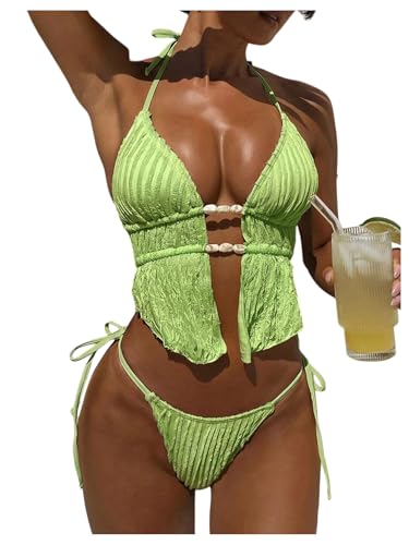 Image of RoseSeek Women's 2 Piece Boho Polka Dots Beaded Bikini Sets Sexy Swimsuits