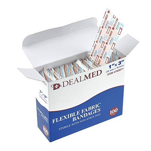 Dealmed Sterile Flexible Fabric Adhesive Bandages – 1x3 Inch – 100/Box - Breathable First Aid St - //coolthings.us
