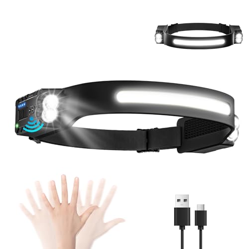 Oderra Linterna Frontal Recargable LED, 1000 Lúmenes, Sensor de Movimiento, 8 Modos, IPX4 Impermeable, Luz Frontal Cabeza para Running, Camping, Senderismo, Pesca y Emergencia