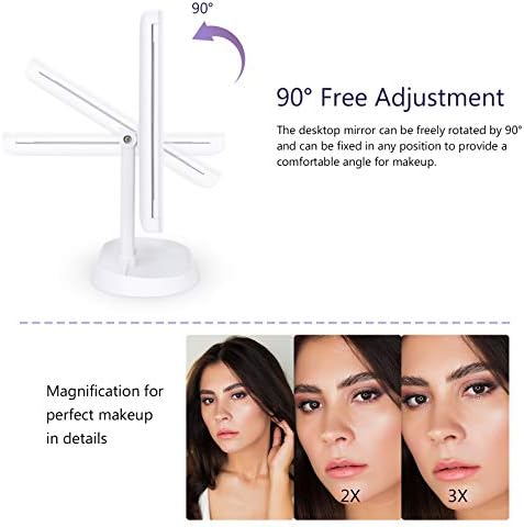 deweisn Makeup Mirror, Lighted Vanity Mirror with 1x/2x/3x Magnification, 21 LED Portable Trifold Mirror Touch Screen Dimming Dual Power, Illuminated Cosmetic Mirror for Countertop, Gift for Women