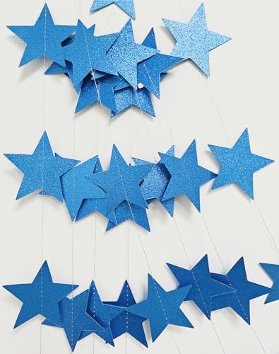 Image of 3-Pack Blue Star Garland Banner - Twinkle Twinkle Little Star Decorations for Christmas, Baby Shower & Birthday, 4-Inch Stars, 13 Feet Long, Holiday Party Hanging Decor
