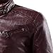 Men's Stand Collar Faux Leather Motorcycle Jacket Casual Slim Fit Zip Up Biker Jackets Vintage Solid Color Outwear (Wine Red,XX-Large)
