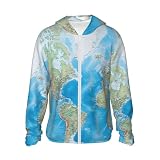 SALKOPWCZX UPF 50+ world map Sun Protection Hoodie Rash Guard Shirt Long Sleeve Sun Shirt Lightweight Jacket X-Large Black