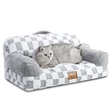 KSIIA Petit Canapé Panier Chien Dehoussable Lavable 66x37 cm, Lit pour Chien Orthopédique, Panier Chat Moelleux Confortable, Base Antidérapante, Canapé pour Chien avec Accoudoirs et Dossier, Gris