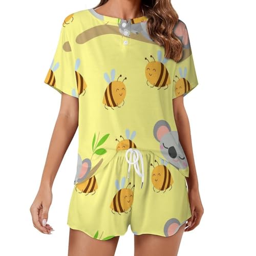 Pyjama femme doux ratons laveurs pour des nuits douces et un sommeil serein tout l'été