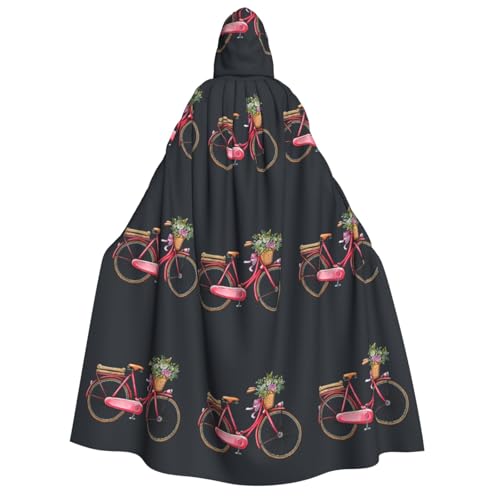 Cape rouge avec capuche imprimé vélo viking pour cosplay et fête