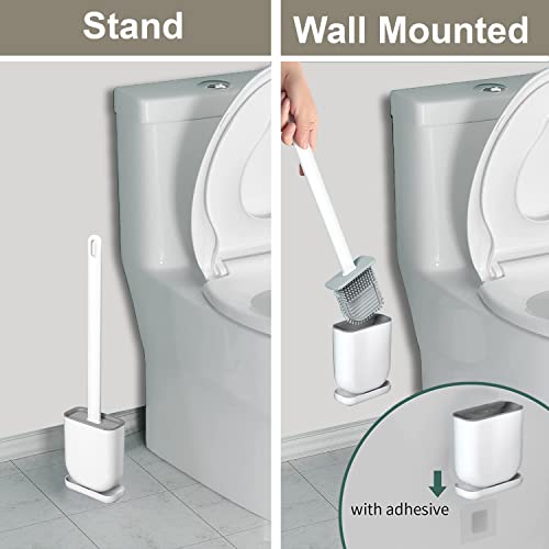 Straame Silicone Toilet Brush and Holder Set including No-Slip Long Plastic Handle & Soft Flexible Bristles - Image 2
