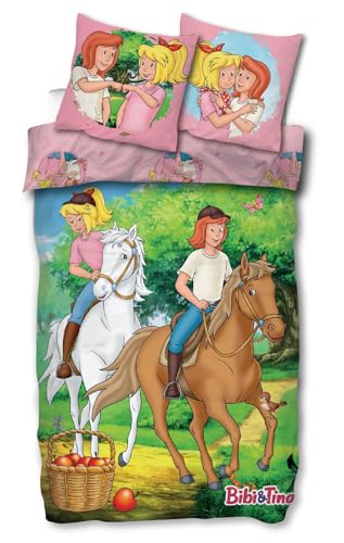 SkyBrands Bettwäsche Bibi und Tina 135x200 Mädchen Baumwolle [extra Beutel] Bettwäsche 135x200 Mädchen · Pferdebettwäsche 2 TLG. Bettbezug + Kissenbezug 80x80