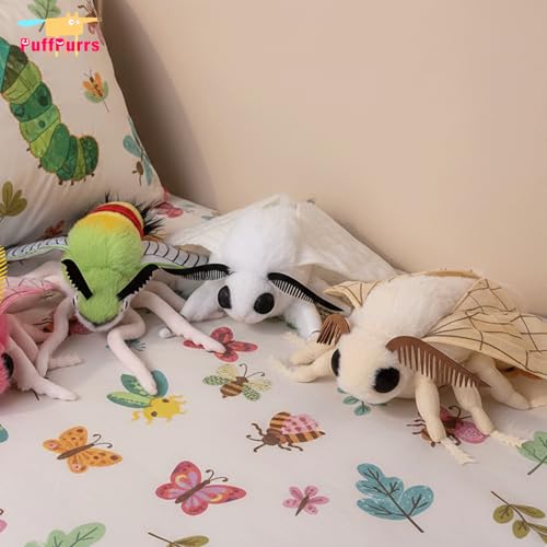 PuffPurrs Motte Plush 33CM/12IN, Kawaii Moth Plüschtier, Realistische Silk Moth Kuscheltier, Motten Stofftier Plüsch Spielzeug für Kinder Kuscheltiere, Geschenk für Natur- und Tierliebhaber