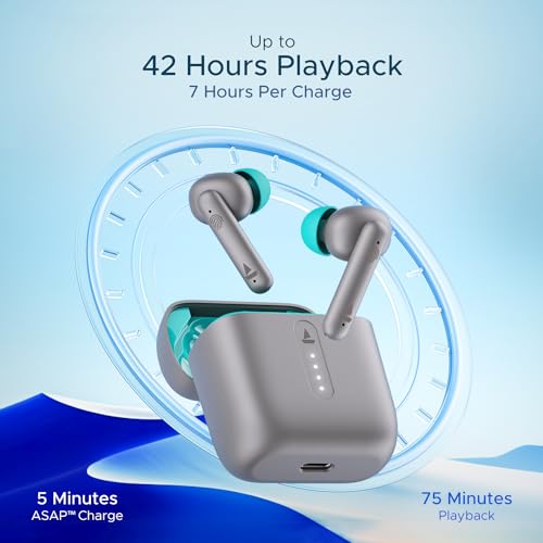 Image of Boat Airdopes 141, Low Latency, ENx Tech, 42HRS Battery, Fast Charge, IWP, IPX4, Bluetooth Earbuds, TWS Ear Buds Wireless Earphones with mic (Cider Cyan)