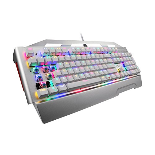 Preisvergleich Produktbild JKHOIUH Mechanische Gaming-Tastatur, Blauer Schalter RGB-Hintergrundbeleuchtung, kabelgebundene Tastatur, Handballenauflage, Farbtastatur (Farbe : Silver)
