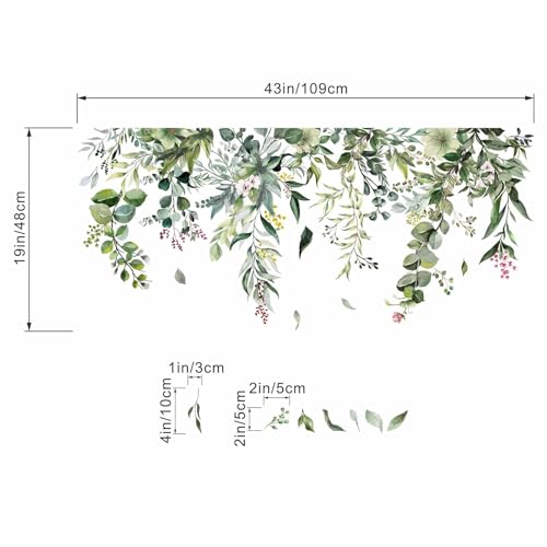 Amimagen Green Hanging Vine Wall Stickers, Nature Plants Flower Leaves Wall Decals - Image 4
