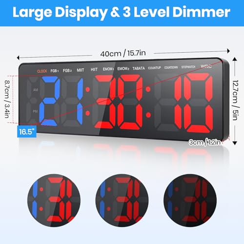 Manoive Fitness Training Gym Timer,16.5\ Groß Digital LED Wand Uhr,Sport Timer mit Countdown/UP,Stoppuhr,Workout Intervall für Indoor/Outdoor Sportübungen Zuhause,Garagen