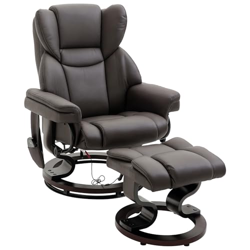 HOMCOM Relaxsessel mit Hocker, 360°drehbarer Fernsehsessel mit Massage, Liegefunktion, Massagesessel mit Seitentasche, Liegesessel, Kunstleder für Wohnzimmer Braun HOMCOM Relaxsessel mit Hocker, 360°drehbarer Fernsehsessel mit Massage, Liegefunktion, Massagesessel mit Seitentasche, Liegesessel, Kunstleder für Wohnzimmer Braun