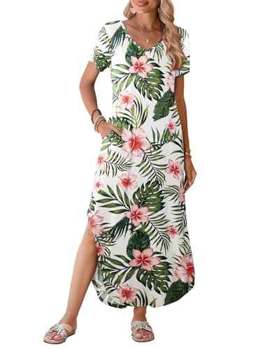Image of BELAROI Plus Size Maxi Dress for Women Summer Casual V Neck Short Sleeve Long Dress with Pockets Beach Vacation Cover Up
