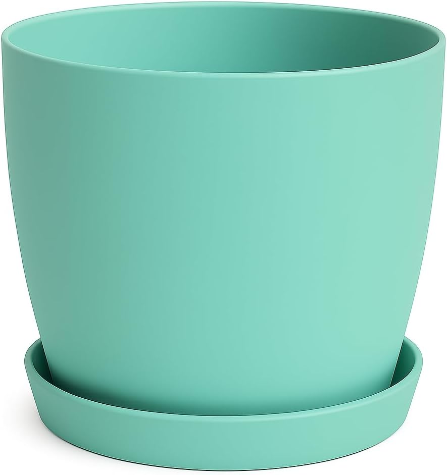 Home Garden Ornaments Plant Pots Indoor, Indoor Plant Pot - Decorative Flower Pots with Mat Surface and Plant Pot Saucer (Diameter: 16cm, Colour: Green)