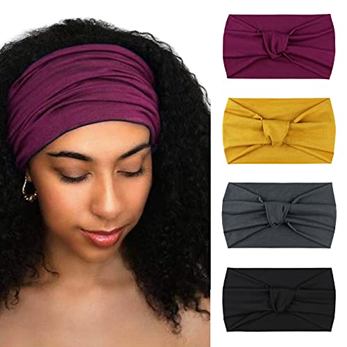 Image of DRESHOW 4 Pack Turban Headbands for Women Wide Vintage Head Wraps Knotted Cute Hair Band Accessories
