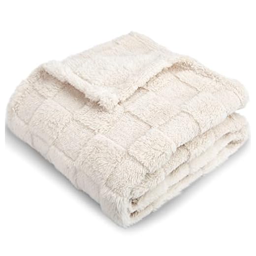 HOMRITAR 3D Gingham Fleece Baby Blanket for Girls Boys Chessboard Grid Warmer Comfort Reversible Shaggy Cozy Decor for Home Bed Blanket for Toddlers 30 x 40 Inches Cream