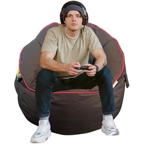 Delmach Gaming Bean Bag Chair [Cover ONLY No Filling] - Fun Gaming Sofa - Bean Bag Chairs for Adults and Teens - Dorm Chair - Gamer Beanbag with Storage Pocket - Durable Waterproof 600D PVC Fabric Cover