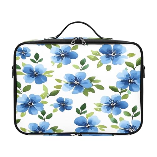 zyrtty Travel Makeup Train Case Blue Flower Plants Green Pattern Cosmetic Organizer Portable Storage Bag with Adjustable Dividers for Cosmetics Brushes Toiletry Jewelry Digital Accessories