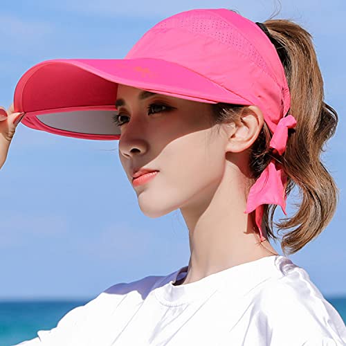 Peicees Wide Brim Visor Hat For Women Golf Visor Cap Sun Protection Hat For Beach Garden Tennis Running Sunshade Hat Rose Red #TOP2