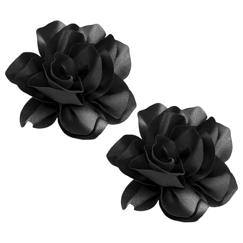 Image of 2Pcs 5in Dainty Satin Fabric Flower Brooch Extra Large Rose Camellia Flower Brooches Lapel Pins for Women Wedding Party Dance Banquet Clothes Jewelry Accessories