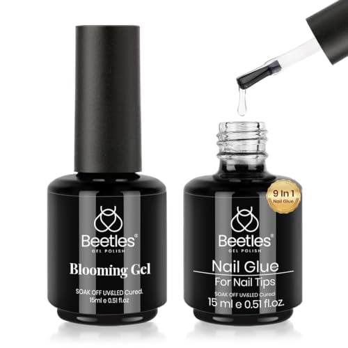 Image of Beetles Nail Glue and Blooming Gel Set - 15ml 2Pcs Nail Art Gel for Blooming Aura Nails Marble Effects and Strong Nail Tips Bonding, Nail Supplies for Salon or DIY Manicure at Home