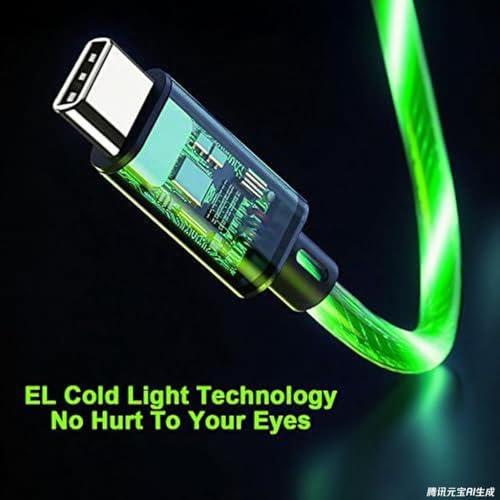 Image of USB A to USB C Fast Charging Cable with LED Light, High-Speed Data Sync & Night Light for Smartphones, Tablets & Type-C Devices-39 inches Green
