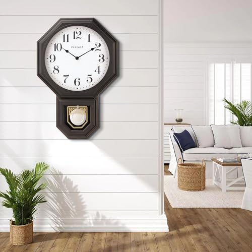 CLXEAST Pendulum Wall Clocks for Living Room Decor, Large Schoolhouse Regulator Clock with Pendulum,Oil Rubbed Bronze Black Plastic,House Warming Gifts New Home,12" W x 17" H - Image 6