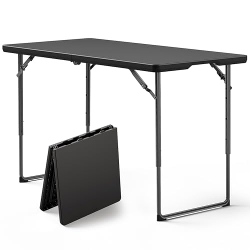 FurniEdge Folding Table 4FT Heavy Duty Plastic Table with Handle, Foldable&Portable, Fold-in-Half Utility Tables for Outdoor, Dining, Wedding, Events, Indoor, Picnic, Camping, Party, Black