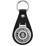 Round BARACK OBAMA 44th US President - seal political us logo Black Leather Keychain Silver Keyring